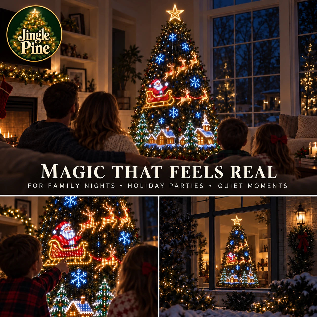 JinglePine AuroraTree lights used in holiday scenes